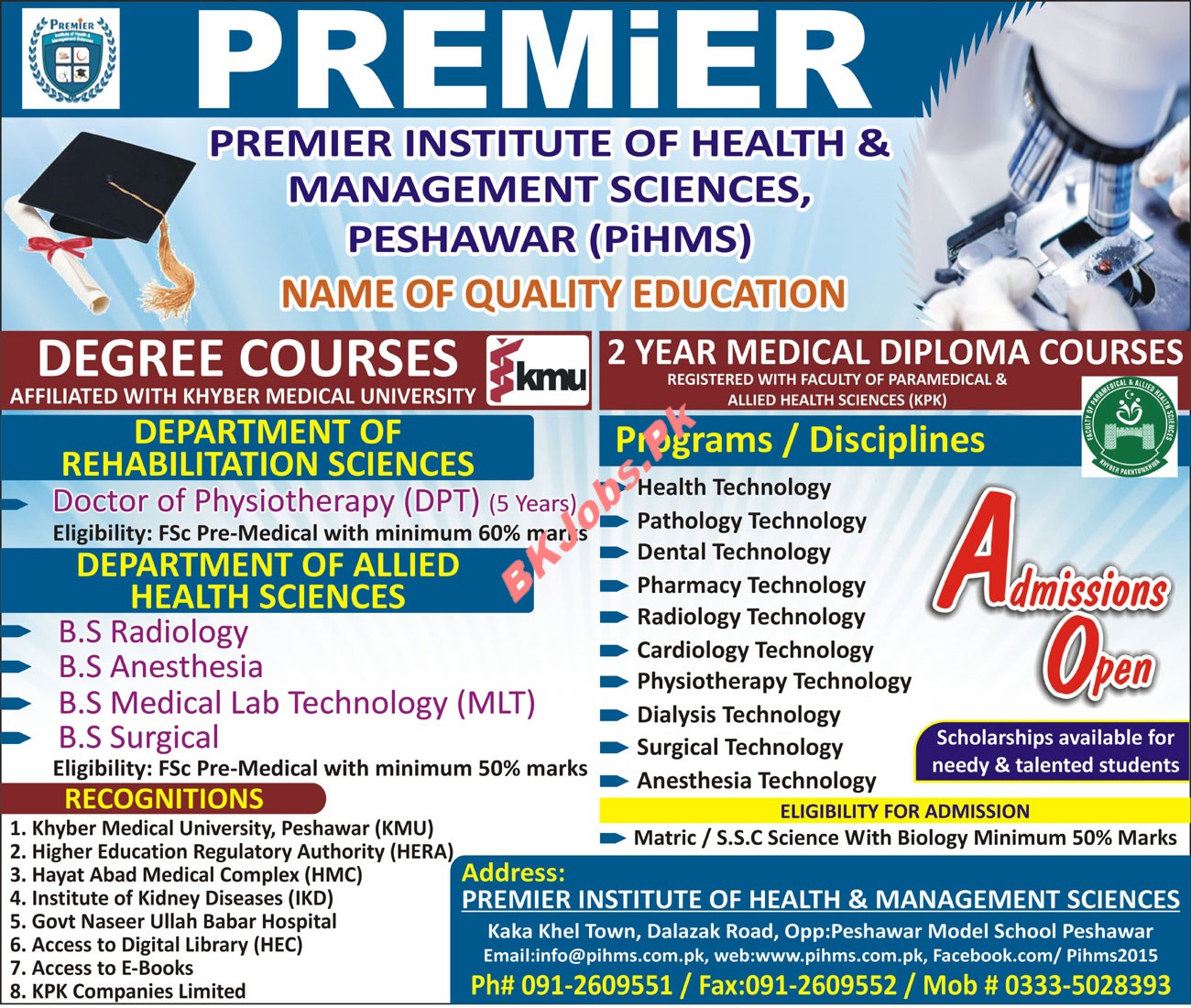 Premier Institute Peshawar Admission Latest Advertisement | BK Jobs