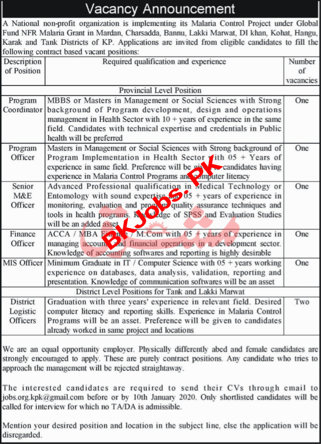 NGO Kohat, Hangu, KPK Jobs 2021 For Coordintor, Finance ...