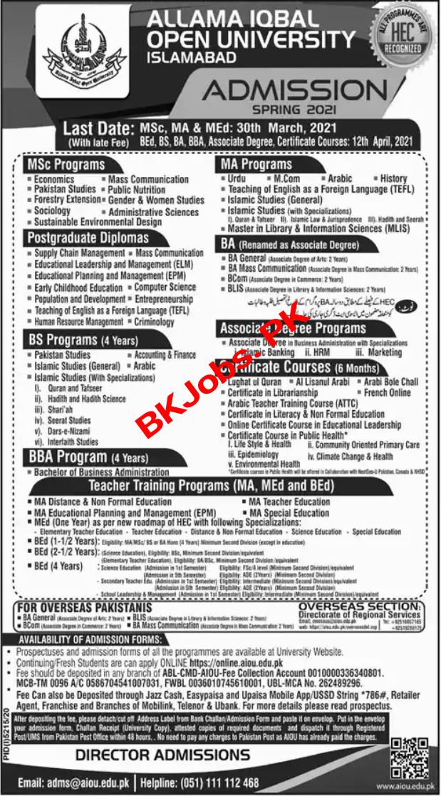 allama iqbal open university ba assignment last date 2021