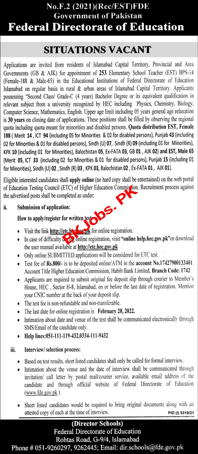 federal-directorate-of-education-islamabad-253-jobs-2022-for-teachers