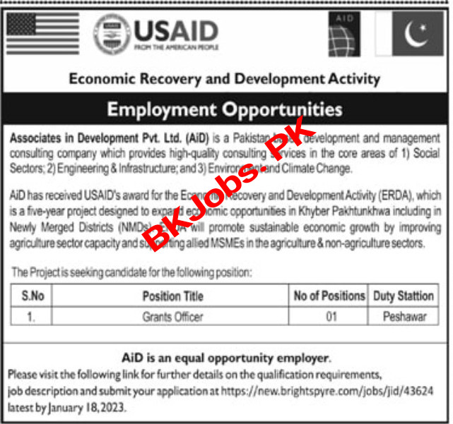 USAID Peshawar Jobs 2023 For Grants Officer BK Jobs