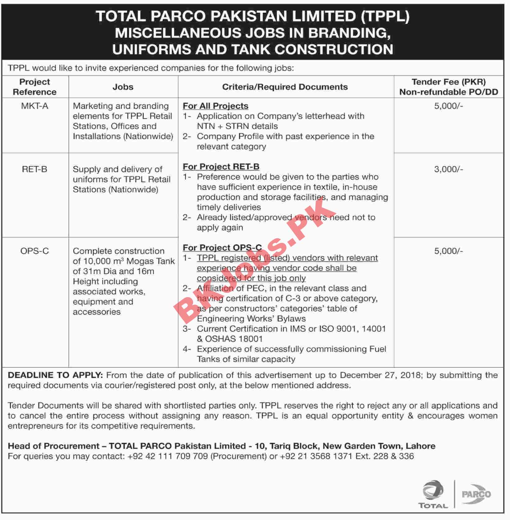 Total Parco Pakistan Ltd Karachi Jobs Latest Advertisement Bk Jobs