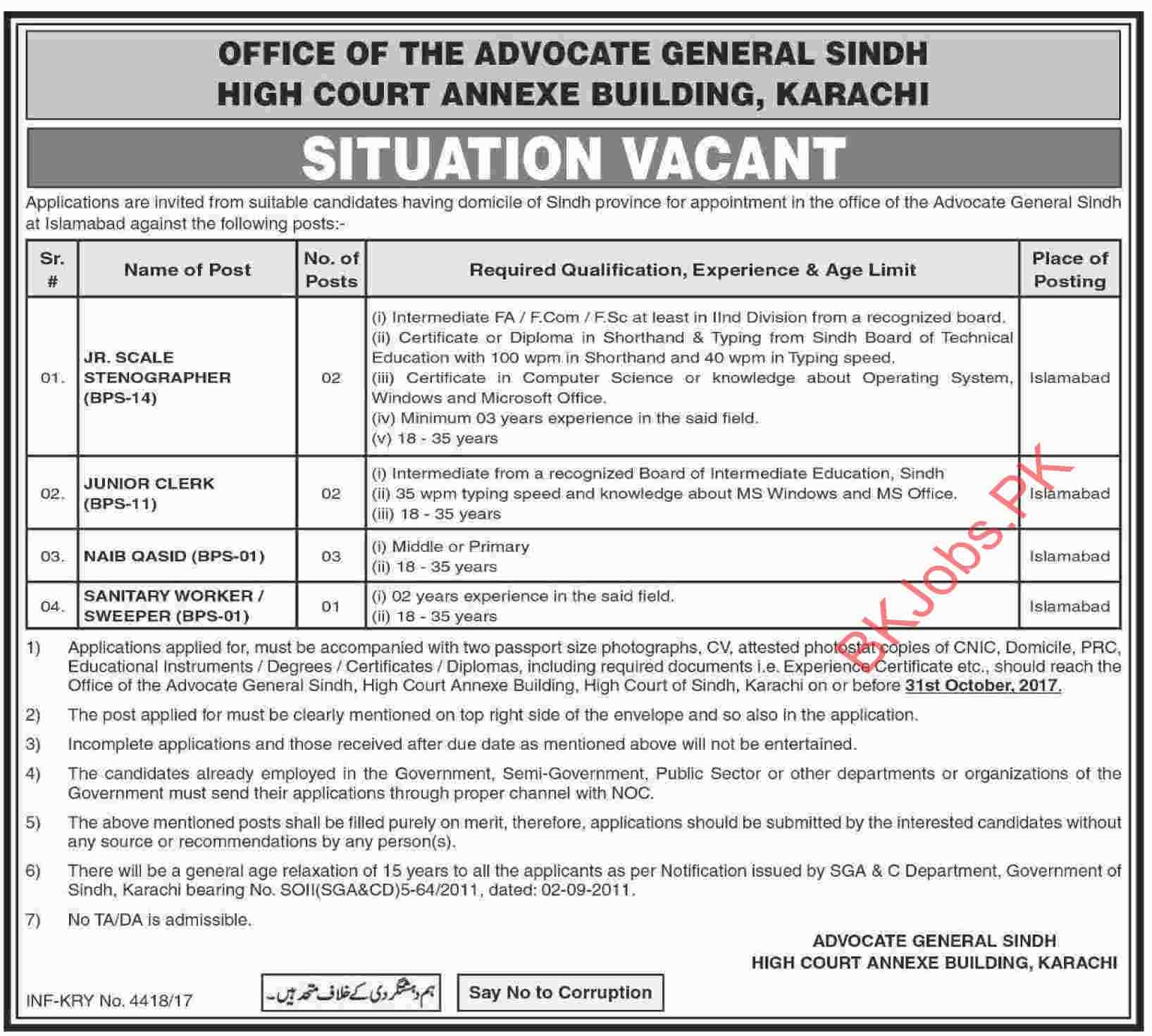 Sindh High Court Karachi Jobs For Jr Scale Stenographer Junior