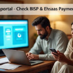 Pakistani man and woman using 8171 webportal to check BISP payment