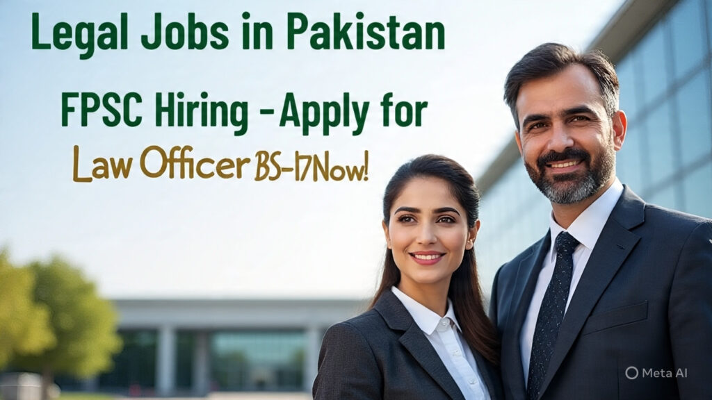 Apply for FPSC Law Officer BS-17 – Legal Jobs in Pakistan 2025 Two Pakistani lawyers in front of FPSC building – legal jobs in Pakistan 2025